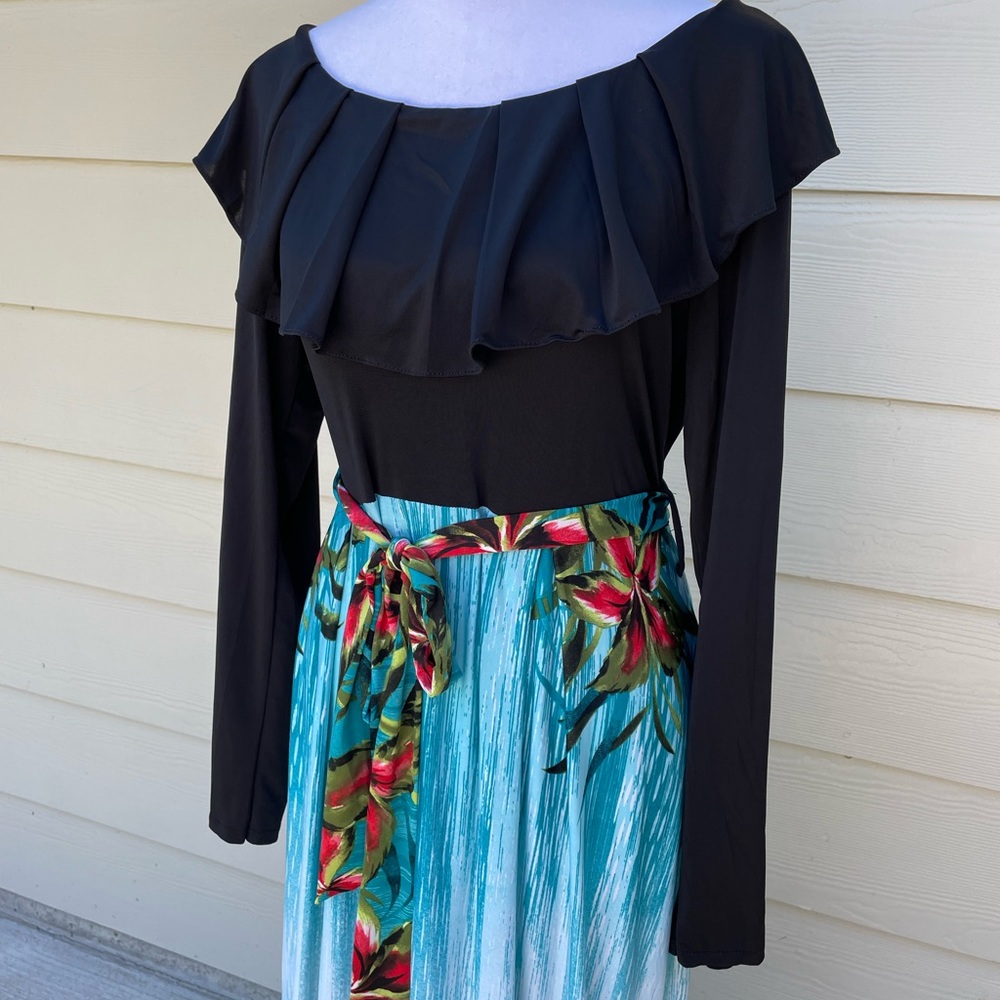 Tiger Lily Ruffle Collar Long Sleeve Maxi Dress
